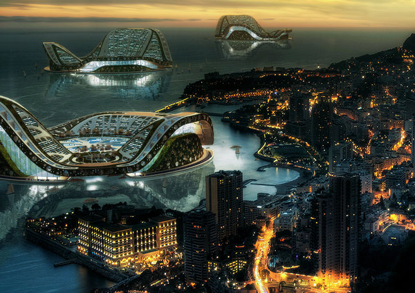 L’Ecopolis flottant Lilypad à Monaco est destiné à accueillir les réfugiés climatiques. Il compose une véritable ville semi-aquatique et semi-terrestre amphibie, capable d’héberger 50 000 habitants et invitant la biodiversité à développer sa faune et sa flore autour d'une lagune centrale d'eau douce qui collecte et purifie les eaux pluviales.