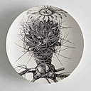 Hommage aux Manufactures de porcelaine de Chelsea, Tournai ou Copenhague, assiette peinte évoquant la lunette d’une longue vue ou d’un microscope à travers laquelle on découvrirait la vue rapprochée d’un spécimen de plante examiné. Mammillaria Macromeris, création Susan Hipgrave, 2014. Hommage aux Manufactures de porcelaine de Chelsea, Tournai ou Copenhague, assiette peinte évoquant la lunette d’une longue vue ou d’un microscope à travers laquelle on découvrirait la vue rapprochée d’un spécimen de plante examiné. Mammillaria Macromeris, création Susan Hipgrave, 2014.