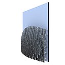 Tiles Around, représente un vaisseau ovoïde chargé de mystères et des tours qui scandent leurs torsions de verticales. Photo impression jet d’encre sur papier. Collage sous Plexi Diasec, montage avec aluminium et laiton, création Dirk Bakker et Atelier Relief, 2017.