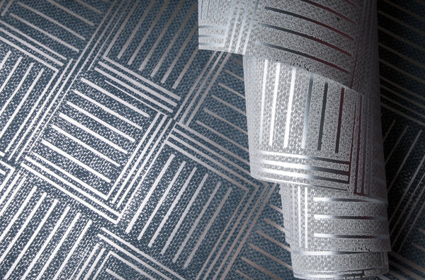 Contour, dessin basé sur une vieille technique d’estampillage qui combine un motif de carreaux avec un jeu de ligne stylé. Collection Revera d’Arte 2017, 5 couleurs.