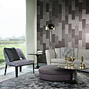 Align, patchwork en toile de jute avec morceaux directement cousus les uns aux autres. Avec base de pellicule satinée et effet brillant du motif. Collection Revera d’Arte 2017, 5 couleurs.