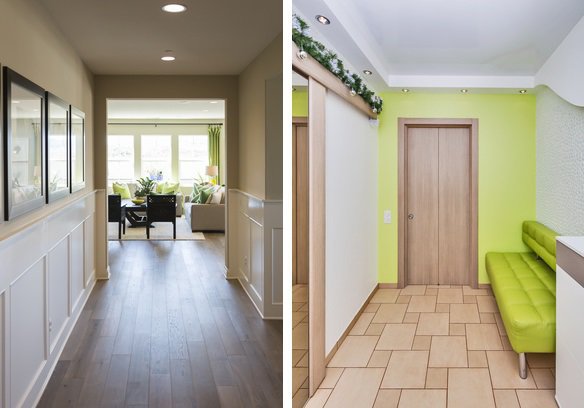 Coloris sage ou tonalité tonique pour les murs de l'entrée: le message est clairement différent.