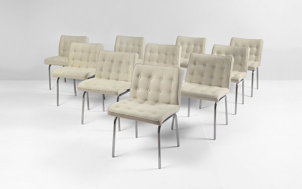 Série de 10 chaises 62, création René-Jean Caillette, édition Charron, 1962.