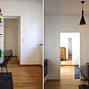 La cuisine après : des ouvertures dégagées avec un effet de couloir dessiné pour une circulation centrale facilitée.