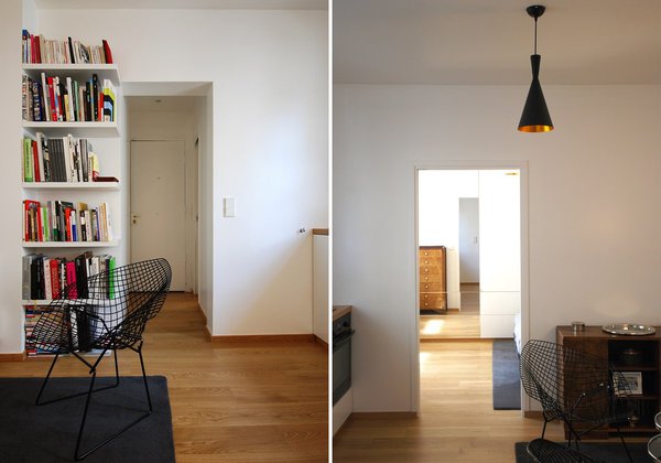 La cuisine après : des ouvertures dégagées avec un effet de couloir dessiné pour une circulation centrale facilitée.