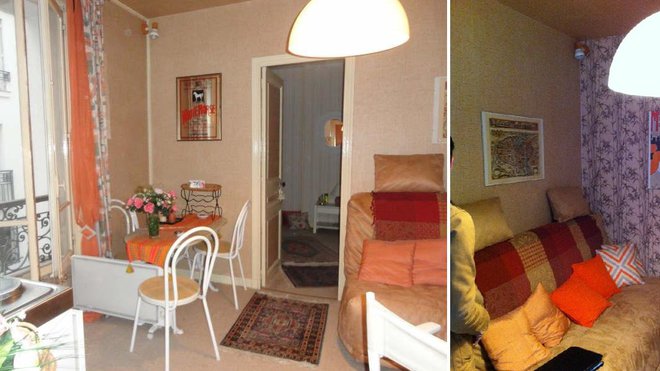 Le salon avant : un espace réduit par la présence de la porte d’accès à la chambre et aménagé dans un coin de la pièce.