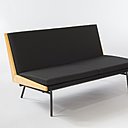 Banquette 195 en métal laqué, chêne, mousse et tissu, création Alain Richard et André Monpoix en 1953/54, Edition Meubles TV.