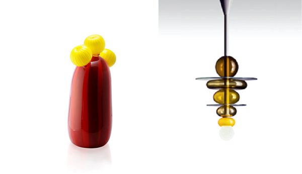 Bien connu à l’international, le verre de Murano surprend toujours et encore avec des formes étonnamment contemporaines, vase et lustre, Venini.