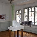 Maquette de l’Hôtel Mezzara dans le cadre intérieur du même hôtel qui fait aussi partie de l’exposition.