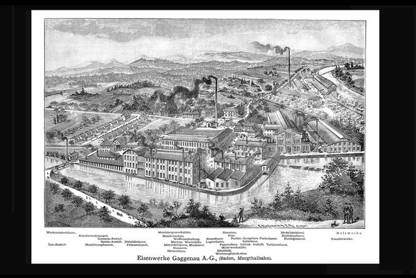 Avec le début de l’industrialisation, les « Eisenwerke Gaggenau A.G. », à l’origine de l’entreprise Gaggenau, produisent des machines agricoles, des pièces métalliques et des outils.