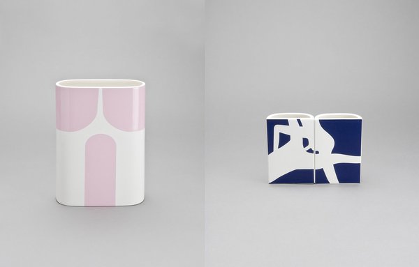 Pièces composables de la série « Ceram-X » explorant des formes imbriquées visibles ou non en fonction de leur assemblage. Fabrication à Limoges. Création Pierre Charpin.