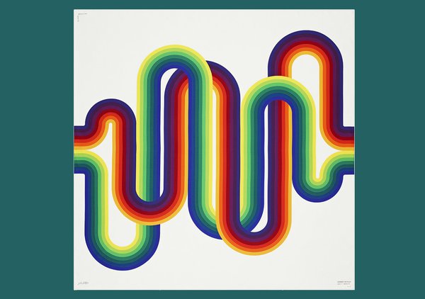 H4 Variations Autour de La Longue Marche, série 1 thème 3 de l’artiste Julio Le Parc pour Hermès  2015, carré de soie  90 cm x 90 cm.