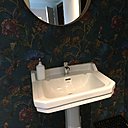 Modèle Wild Artichokes : des artichauts en fleurs version colorama aux teintes délavées sur fond avec effet de tissage se mêlent à des vols d’oiseaux exotiques pour personnaliser un coin lavabo. Version in Blue ou in Black. l 100 cm. Modèle Wild Artichokes : des artichauts en fleurs version colorama aux teintes délavées sur fond avec effet de tissage se mêlent à des vols d’oiseaux exotiques pour personnaliser un coin lavabo. Version in Blue ou in Black. l 100 cm.