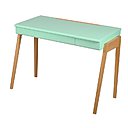 Bureau My Great Pupitre en bois laqué (L 100 x P 48 x H 75 cm), 3 coloris disponibles (blanc, rose ou vert), création Jungle by Jungle. Tabouret assorti, 212 €.