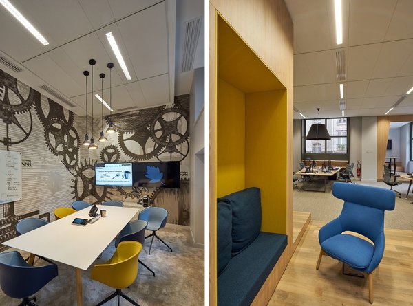 Des espaces de réunion qui se démarquent avec un décor stimulant, des alcôves pour les rendez-vous professionnels en interne et 3400 m² d’espaces intérieurs pour les bureaux de Onepoint à Paris, une entreprise internationale de conseil et de services du numérique.