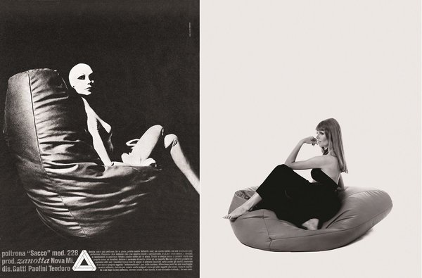 Pour créer le Sacco, les architectes et designers turinois Piero Gatti, Cesare Paolini et Franco Teodoro sont partis du constat que lorsqu’on s’assoie sur une forme inerte et molle elle se soulève d’elle-même, d’où l’idée de s’allonger vers le haut pour dessiner une poire.