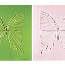 Panneaux Eternal Beauty, version green and pink, en cristal pressé à chaud et déclinés en multiples couleurs, captant la lumière et reproduisent l’effet du vitrail. 15 000 €, le panneau, 12 couleurs possibles, édition de 50 exemplaires. Création Damien Hirst pour Lalique. Panneaux Eternal Beauty, version green and pink, en cristal pressé à chaud et déclinés en multiples couleurs, captant la lumière et reproduisent l’effet du vitrail. 15 000 €, le panneau, 12 couleurs possibles, édition de 50 exemplaires. Création Damien Hirst pour Lalique.