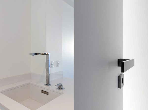 Tous les détails visibles ont été soignés dans un esprit design. Robinetterie de la cuisine, Dornbracht. Poignée de porte, Olivari.