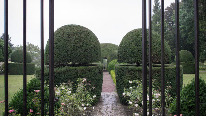 L’if igloo est situé au bout du jardin, au milieu, dans l’axe de la porte centrale de la maison.