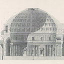 Troisième matrice de l’histoire des globes en architecture, le Panthéon de Rome a été conçu par Apollodore de Damas pour l’empereur Hadrien. Il était dédié à tous les dieux. Photo : Pantheum (Panthéon), Francesco Piranesi, Raccolta de’ tempj antichi, vol 3, 1780