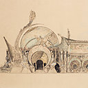 Dans les courbes de l’Art nouveau, la rotondité de la terre trouve un terrain pour s’exprimer. Projet pour le pavillon de l’Homme à l’Exposition universelle de 1900, Alphonse Mucha, troisième version, 1897.