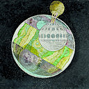 Ce projet de Paolo Soleri, architecte et urbaniste italien, s’inscrit dans une série de stratégies d’urbanisations cosmiques. Leur illustration prend le contre-pied de son dessin, habituellement dense et technique, et privilégie des formes simples, une composition et une utilisation de couleurs faussement naïves. The bulb, Paolo Soleri, 1987.