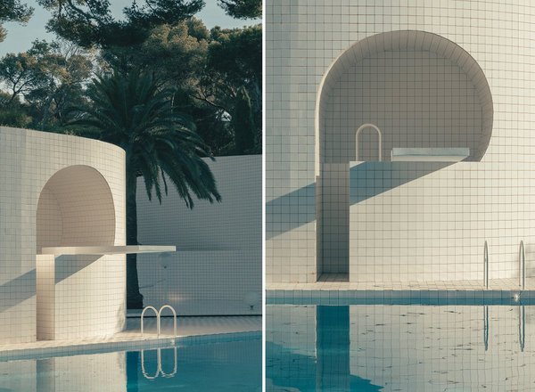 Véritable œuvre graphique, le plongeoir de la piscine imaginée par Alain Capeillères au début des années 1970 pour sa propre résidence d’été à Six-Fours-les–Plages dans le Var.