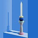 Hommage au groupe Memphis, bougeoir ECH, à composer soi-même à partir de six éléments que l’on empile pour former un assemblage personnalisé. Modèle 3D à télécharger pour 3,60 € sur www.cults3d.com.