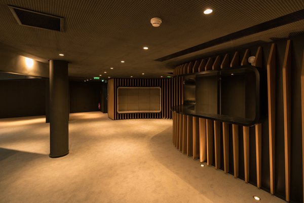 Surprise visuelle pour les occupants et les visiteurs, l’escalier en bois sculptural gravite sur 4 étages comme un grand corps qui s’élève dans le bâtiment et se prête à diverses fonctions dans plusieurs espaces : la réception, le cloisonnement, la cantine et les murs de l’auditorium.