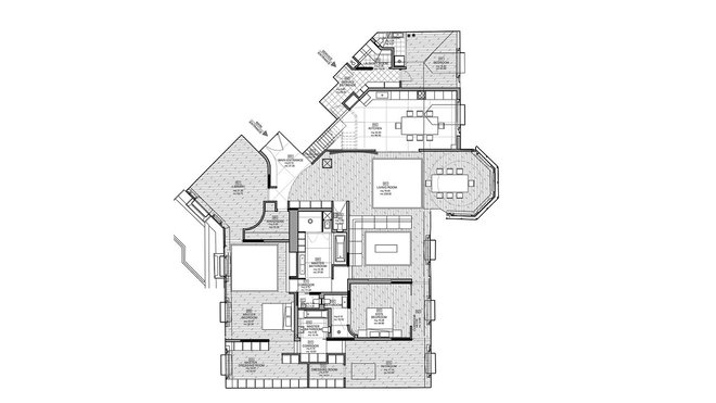 Cet appartement de 450 m², entièrement aménagé sur-mesure, se déploie sur deux niveaux, au 6ème et 7ème étage d’un immeuble de Moscou. Ici, le 6ème étage.