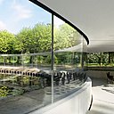 Centre d’accueil des visiteurs du Park Groot Vijversburg aux Pays-Bas. Le bâtiment s’insère le long des sentiers d’origine pour préserver la végétation, la position des arbres et les étangs historiques.