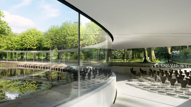 Centre d’accueil des visiteurs du Park Groot Vijversburg aux Pays-Bas. Le bâtiment s’insère le long des sentiers d’origine pour préserver la végétation, la position des arbres et les étangs historiques. Centre d’accueil des visiteurs du Park Groot Vijversburg aux Pays-Bas. Le bâtiment s’insère le long des sentiers d’origine pour préserver la végétation, la position des arbres et les étangs historiques.