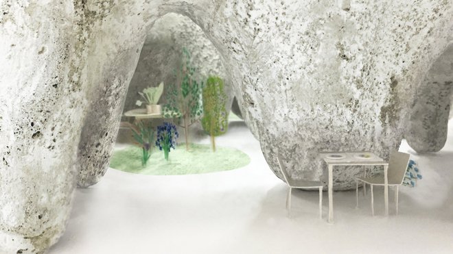 Esquisse de la Maison et Restaurant à Yamaguchi au Japon. Cette construction accueillant l’habitation et l’espace de travail d’un chef cuisinier dessine une sorte de grotte artificielle. Esquisse de la Maison et Restaurant à Yamaguchi au Japon. Cette construction accueillant l’habitation et l’espace de travail d’un chef cuisinier dessine une sorte de grotte artificielle.