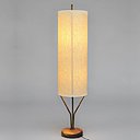 A gauche, lampadaire en métal et aluminium laqué, création Michel Buffet pour Robert Mathieu, 1950/51. A droite, lampadaire B1 avec abat-jour en bristol fort, laiton doré, bois et métal laqué, création René-Jean Caillette pour Pierre Disderot, 1952.