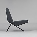 Chauffeuse SG1, en acier chromé, mousse et tissu, création Pierre Guariche pour Sièges Témoins, 1959/60.