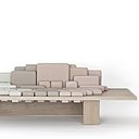 Modulable et transformable, canapé composé d’une structure en bois qui reçoit une multitude de petits coussins en mousse de 6 nuances de cuir de vachette. Il forme un lieu clos qui s’adapte à notre corps et ses mouvements. Modèle Sofascale, création Benjamin Graindorge pour la Galerie Ymer et Malta, dans le cadre de l’exposition » A fleur de peau ».