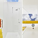 La modularité du matériau HI-MACS® a permis de créer ces nouvelles salles d’eau tout en gardant les fenêtres de toit imaginées par Richard Rogers.