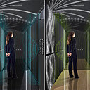 Osée, cabine d’ascenseur offrant une ambiance sonore, dynamique et interactive. Le système de sonification agrandit psychologiquement l’espace pour éviter aux occupants une sensation désagréable de claustrophobie. Création design internet Innovation dpt Otis Sound to sight, Antoine Châron et Florestan Gutierrez.