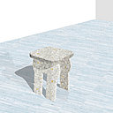 Tabouret réalisé avec des déchets plastiques recueillis dans la nature et les mers. La matière est triée par couleur et par type dans une entreprise au Sénégal pour fabriquer des plaques dites « Pavé ». Création Sas Minimum.