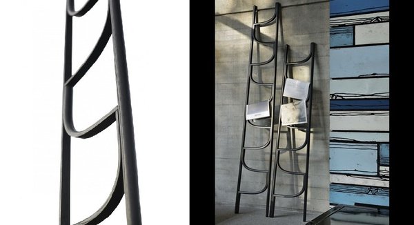 A la fois décorative et pratique, échelle Ladder en bois cintré (160, 200 ou 280 x 45 x 36 cm). Designer : Charlie Styrbjörn Nilsson.