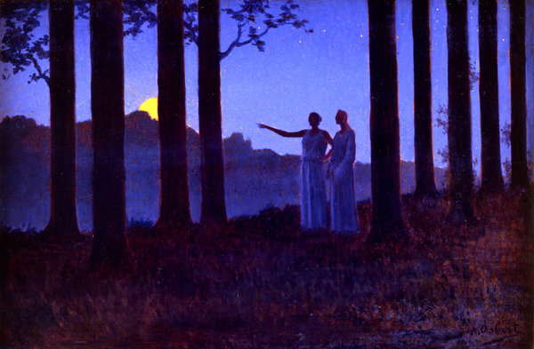 Dans l’exposition La Porte des Rêves, Un regard symboliste, Le Mystère de la nuit, 1897, Alphonse Osbert, collection privée.