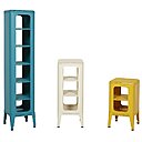 Déclinés en trois hauteurs, meubles tabourets pour rangements ouverts, modèles MT500, MT750 et MT1335 en acier et acier laqué perforé (L 133,5, 75 et 50 x L et P 31 cm). Création Frédéric Gaunet pour Tolix.