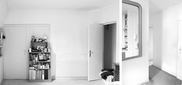 Avant les travaux, le salon ne possédait aucun meuble intégré et les rangements rapportés faisaient office de verrues dans un espace déjà marqué par un aménagement hétéroclite.