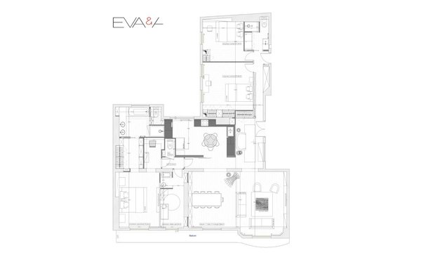 Plan projeté de l’appartement après travaux : deux chambres d’adolescents de 11,3 m² et 15,8 m² et une salle de bains commune. Une chambre parentale de 15,5 m² pour les parents et une chambre pour le bébé de 9 m². Un espace séjour salle à manger de 38 m². Au total, 3 salles de bains, dont une pour les parents et la seconde exclusivement réservée au bébé.