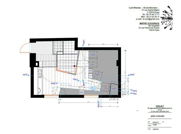 Plan du studio: les aménagements en diagonale agrandissent l’espace.