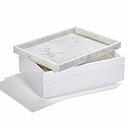 Boîte Montebello monochrome en bois laqué blanc, gris foncé ou gris clair avec fond en marbre de Carrare. Création Raphaël Thomas éditions (L 35 x P 27 x H 14 cm). Boîte Montebello monochrome en bois laqué blanc, gris foncé ou gris clair avec fond en marbre de Carrare. Création Raphaël Thomas éditions (L 35 x P 27 x H 14 cm).