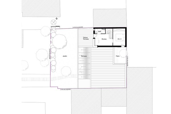 Plan de l'étage: une surface limitée à 20 m² augmentée d’une terrasse de 10 m²