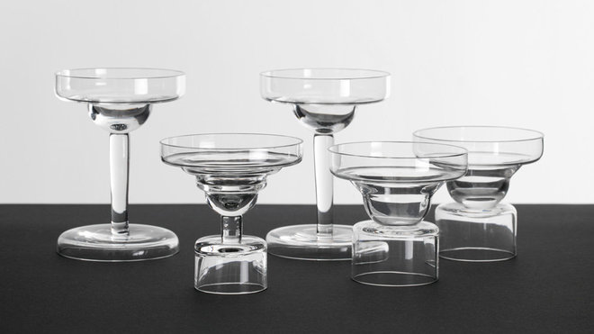 Verres Arno et Tevere, créations Michele de Lucchi éditées par Tribu, 1986.