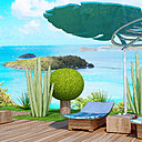 La végétation luxuriante des Antilles et ses arbres XXL a inspiré les dessins des parasols représentant des feuilles géantes.