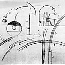 Croquis pour la création du lampadaire Arco qui explique sa fonctionnalité et sa polyvalence. Avec sa tige plongeante, il permet d’éclairer un coin salon, séjour et salle à manger, sans gêner ses occupants.